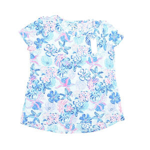 Lilly Pulitzer Women's Top Scoop Neck Blue Beach Comber Print Plus Size XXL New